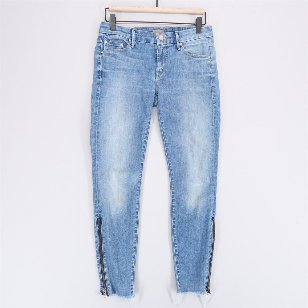 Mother The Looker Zip Fray Jeans Womens 28 Blue Home Sweet Home Stretch